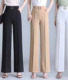 baratos -Mulheres Social Calças Moda Comprimento total Natural Tecido Bolsos laterais Perna larga Confortável Respirabilidade Escritório / Carreira O negócio Preto Branco Cáqui Primavera Outono Normal