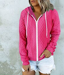 abordables -Mujer Chaqueta casual Cómodo Transpirable Bolsillo Exterior Casual Plano Ropa Deportiva Casual Diario Regular Con Capucha Ajuste regular Manga Larga Ropa de calle Negro Blanco Rosa Otoño Invierno