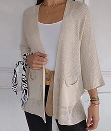 economico -Per donna Felpa Cardigan Moda Streetwear Quotidiano Tinta unica A Coste Aperto davanti Lavorato a maglia Manica 3/4 Top Regolari Maglia Ferie Uscire Weekend Verde militare Blu marino Primavera Autunno