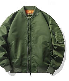 abordables -Hombre Chaqueta de bombardero Chaqueta casual Vacaciones Diario Bolsillo Primavera Otoño Plano Moda Clásico Escote Chino Regular Negro Morado Verde Ejército Azul Oscuro Gris Chaquetas
