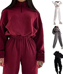 billige -Dame Joggedress Joggebukser treningsklær Høst Langermet Høy Midje Vindtett Lettvekt Fukttransport Treningsstudio Trening Løp Sports Sportsklær Ensfarget Svart Hvit Burgunder