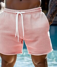 お買い得  -男性用 ワッフル スウェットショーツ ショーツ バミューダショーツ ビーチショーツ 弾性ウエスト コンバーチブル 平織り 履き心地よい スポーツ 膝丈 ヨガ 日常 旅行度假风 エスニック ピンク ブルー 伸縮性あり