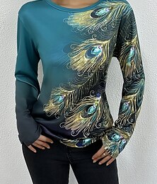 economico -Per donna Maglietta Grafico Animale Vintage Elegante Classico Manica Lunga Girocollo Top Regolari Quotidiano Stampato Blu Estate Primavera Autunno
