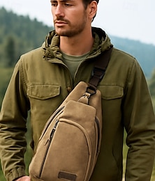economico -Zaino a tracolla in tela da uomo con più scomparti, borsa a tracolla vintage per escursioni all'aperto, viaggi e uso quotidiano casual