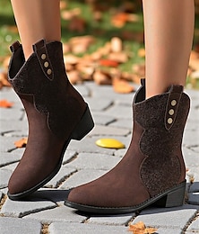 abordables -Botas vaqueras color café para mujer, de media pantorrilla, con botones decorativos: un elegante diseño inspirado en la granja para festivales de la cosecha y ropa informal para exteriores.