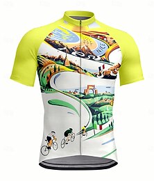 abordables -Homme Maillot de cyclisme Manche Courte Cyclisme Maillot Top avec 3 poches arrière Résistant aux UV Séchage Rapide Fermeture Éclair Frontale Bandes réfléchissantes Jaune Vert Des sports Vêtement Tenue