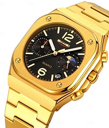 abordables -SKMEI Mujer Hombre Relojes de cuarzo Lujo Al Aire Libre Moda Negocios Pantalla de fase lunar Luminoso Calendario Cronógrafo Correa de acero inoxidable Reloj