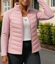 preiswerte -Damen Daunenjacke Outdoor-Mantel Vollreißverschluss Langarm Oberteil Athleisure Einfarbig Winddicht Leicht Warm sportlich Sport Track Sportbekleidung Sportkleidung Schwarz Weiß Rosa