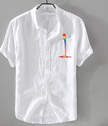 economico -Per uomo Camicia Camicia di lino Camicia Estiva Camicia da Spiaggia Camicia con Bottoni Uccello Vacanza Casuale Nero Bianco Rosa Blu Manica Corta Collo ripiegato Estate Abbigliamento