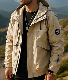 preiswerte -Herren Windjacke Softshelljacke Außen Wasserdicht Winddicht Wanderoutfits Wanderbekleidung Frühling Herbst Oberteil Camping / Wandern / Höhlenforschung Laufen Einfarbig Schwarz Weiß Gelb