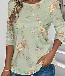 baratos -Páscoa Mulheres Camiseta Floral Gráfico Plantas Vintage à moda Clássico Manga Longa Gola Redonda Decote Redondo Tops regulares Diário Imprimir Rosa Roxo Verde Verão Primavera Outono