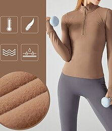 halpa -Naisten Fleece-collegepaita Stand-kaula-aukko Lämmin Kosteuden siirtävä Puolet vetoketjusta Pitkähihainen Urheilu Yhtenäinen väri Topit varten Kuntosali Kuntosaliharjoitus Kunto Ohut Urheiluvaatteet