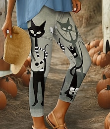 abordables -Leggings pour femmes Halloween vacances vintage mode longueur cheville taille haute pantalons impression graphique animal géométrique douce respirante extensible extérieure quotidienne gris vert bleu
