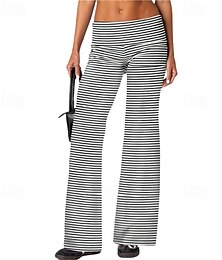 economico -Per donna Gamba larga Pantaloni Pantaloni Palazzo Moda Streetwear Lunghezza intera Naturale A righe Elastico in vita Traspirabilità Confortevole Streetwear Abbigliamento quotidiano Uscire Nero 1