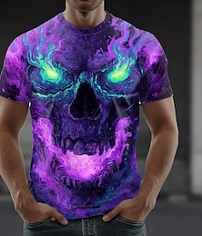preiswerte -Halloween Herren Schädel Optische Täuschung 3D T Shirt Kurzarm T-Shirt 3D-Druck Rundhalsausschnitt Hemd Übertrieben Designer Horror Party Straße Lässig Rote Purpur Grün Sommer Frühling Ganzjahres