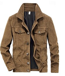 abordables -Hombre Chaqueta de Pana Chaqueta tipo cargo Chaqueta casual Vacaciones Diario Bolsillo Otoño Invierno Plano Moda Clásico Diseño Regular Negro Caqui Café Gris Chaquetas