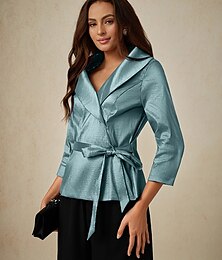 economico -Per donna Blusa Top da sera Elegante Metallico Moderno Manica 3/4 Scollo a V Top Regolari Ospite di nozze Festa serale Semi-Formale Nodo frontale Blu turchese Primavera, Autunno, Inverno, Estate
