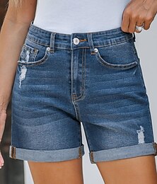 billige -Dame Shorts Bukser Gatemote Fritid Kort Naturlig عادي Lomme Bekvem Ferie Dagligdagstøy Marine Sommer Normal
