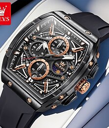 abordables -OLEVS Hombre Relojes de cuarzo Lujo Esfera Grande Moda Negocios Luminoso Calendario Cronógrafo IMPERMEABLE Silicona Reloj