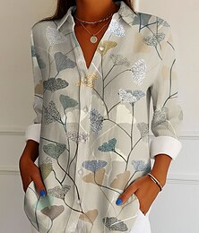 economico -Per donna Camicia Grafico Foglia Elegante Vintage Tropicale Manica Lunga Colletto a Camicia Top Regolari Lavoro Quotidiano Bottoni Stampato Blu Viola Verde Beige Estate Primavera