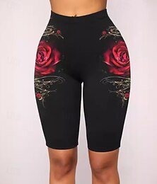 billige -Dame Shorts Bukser Leggings Mote Gatemote Kort Naturlig Blomsternål i krystall Elastisk midje Trykt mønster Bekvem Gate Ferie Dagligdagstøy Gul Rød Lilla Høst Normal