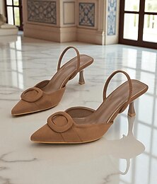 levne -Dámské hnědé semišové boty s úzkým podpatkem - elegantní elegantní špičatá špička s přezkou, ideální do kanceláře, na svatby a formální večírky.