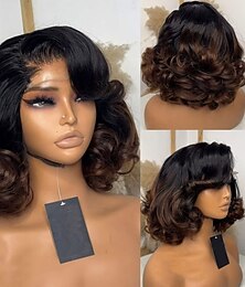 abordables -Perruque Cheveux Naturel Rémy 5x5 Fermeture dentelle frontale 13x4 Cheveux Brésiliens Boucle Lâche Marron Auburn Bob court Femmes Densité 130% 150% we say baby hair Cheveux Ombrés 100% Vierge Sans
