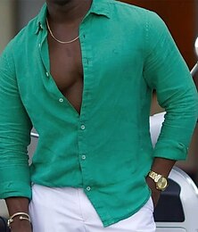 voordelige -Voor heren Overhemd linnen overhemd Zomer overhemd Strand Kleding Overhemd met knopen Effen Hawaii Feestdagen Wit Blozend Roze blauw Groen Lange mouw Revers Lente zomer Kleding Standaard