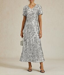 abordables -Femmes Robe maxi Robe fourreau Robe Trompette Sirène Élégant Fête cocktail Épaules dénudées Soirée Cocktail Fleuri Manche Courte Col en V Blanche Été Printemps Automne Hiver