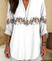 economico -Per donna Blusa Floreale Grafico Vintage Tropicale Hawaiano Manica Lunga Scollo a V Top lunghi Quotidiano Ferie Abbigliamento mare Stampato Bianco Rosa Blu Verde Estate Primavera Autunno