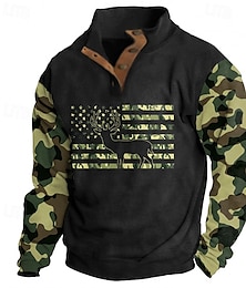 economico -Per uomo Maglia Nero Colletto Mao Renna Mimetico Bandiera Americana Stampato Quotidiano Ferie Uscire Poliestere Streetwear Casual Autunno Inverno Abbigliamento Felpe con cappuccio Felpe