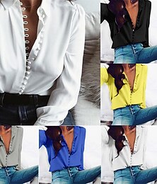 economico -Per donna Camicia Semplice Quotidiano Elegante Essenziale Manica Lunga Colletto a Camicia Top Regolari Lavoro Quotidiano Ferie Bottoni Nero Bianco Giallo Primavera Autunno