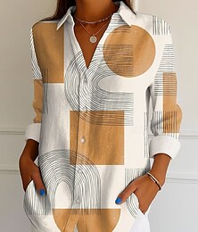 economico -Per donna Camicia Grafico Geometrico Vintage Tropicale Quotidiano Manica Lunga Colletto a Camicia Top Regolari Lavoro Quotidiano Bottoni Stampato Giallo Rosa Blu Verde Grigio Estate Primavera Autunno