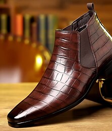 levne -Pánské chelsea boty z imitace kůže s krokodýlí texturou – lesklé kotníkové boty bez rukávů pro business casual look, společenské akce a rande