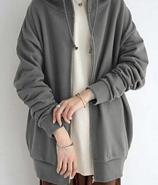 abordables -Mujer Chaqueta casual Chaqueta con capucha Cómodo Transpirable Cremallera Bolsillo Casual Plano Calle Casual Ropa Cotidiana Cremallera Largo Con Capucha Ajuste regular Manga Larga Ropa de calle Negro
