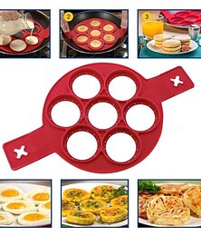 economico -Stampo per pancake in silicone antiaderente, anello per uova a sette fori, resistente alle alte temperature, stampo rotondo per uova fritte, pancake e utensili da cucina per la cottura.