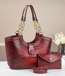 economico -Set di 2 borse tote in similpelle di coccodrillo da donna: elegante borsa a tracolla con dettaglio a catena e portafoglio per lavoro, viaggio e uso quotidiano