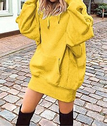 olcso -Női Pulóver Hoodie pulóver Sima Utcai sikk Alkalmi Kényelmes Hosszú ujj Kapucni Normál felsők Utca Szabadság Alkalmi Zseb Sárga Bíbor Szürke Ősz