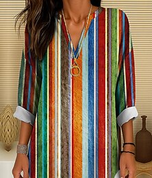economico -Per donna Camicia Camicia in cotone e lino Blusa Grafico Geometrico A righe Vintage Tropicale Quotidiano Manica Lunga Scollo a V Top Regolari Lavoro Quotidiano Ferie Bottoni Stampato Giallo Rosso Blu