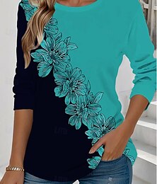 economico -Per donna Maglietta Floreale Grafico Piante Vintage Elegante Classico Manica Lunga Girocollo Top Regolari Quotidiano Weekend Stampato Giallo Verde chiaro Blu Azzurro cielo Viola Estate