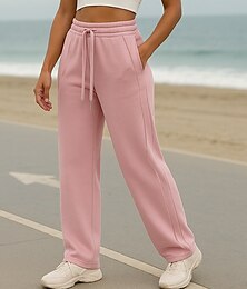 お買い得  -女性用 スウェットパンツ ワイドレッグパンツ ジョギングパンツ ポケット ドローストリング ハイウエスト ボトムズ アスレイジャー ジム用 いい結果 秋 コットン 弾性ある 高通気性 ジムトレーニング 屋外 アスレチック レギュラー スポーツウェア アクティブウェア ソリッド ブラック ホワイト ピンク