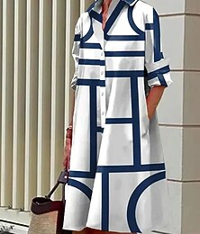economico -Per donna Abito Midi Abito Camicia Vestito Casual Moda Moderno Quotidiano Spiaggia Weekend Vestibilità regolare Geometrico Manica Lunga Colletto a Camicia Nero Giallo Vino Blu Primavera Autunno