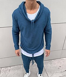 voordelige -Voor heren Trui met capuchon Trainingspak Truien instellen Zwart Wit blauw Khaki Capuchon Effen Trekkoord Sport & Outdoor Dagelijks Feestdagen Polyester Streetwear Basic Casual Lente Herfst Kleding