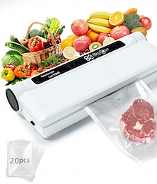 economico -Macchina sottovuoto per alimenti, aspirazione potente da 75 kPa, modalità asciutto/bagnato, 20 sacchetti sottovuoto per alimenti, timer digitale per il conto alla rovescia, compatta e leggera, ideale