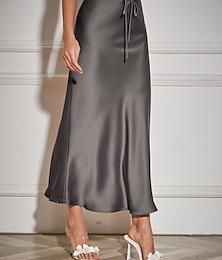 economico -Per donna Gonna Casual Maxi Vita media Gonne Semplice Coulisse Micro-elastico Vacanza Streetwear Vinaccia blu navy Nero Verde militare Autunno Poliestere