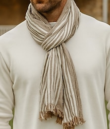 abordables -Bufanda de algodón a rayas para hombre: chal ligero y suave con flecos para otoño e invierno, chal informal de estilo vintage para viajes, uso diario y actividades al aire libre.