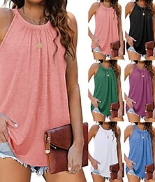 economico -Per donna Canotta a canotta Tinta unica Quotidiano Casual Senza Maniche All'americana Top Regolari Quotidiano Bianco Rosa Verde Grigio Estate Primavera