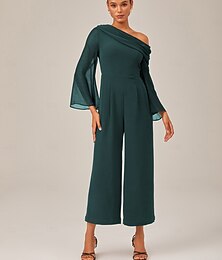 levne -elegantní černý overal s řasenými asymetrickými rameny