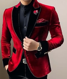 お買い得  -男性用 ブレザージャケット タキシード クリスマス ヴィンテージ ベルベット ソリッド Blazer ルビーレッド グリーン スタンダードフィット シングルブレスト 一つボタン