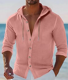 economico -Per uomo Camicia Camicia di lino Abbigliamento da spiaggia Camicia con Bottoni Camicia con cappuccio Semplice Vacanza Casuale Nero Bianco Rosa Blu Manica Lunga Con Cappuccio Estate Primavera & Estate